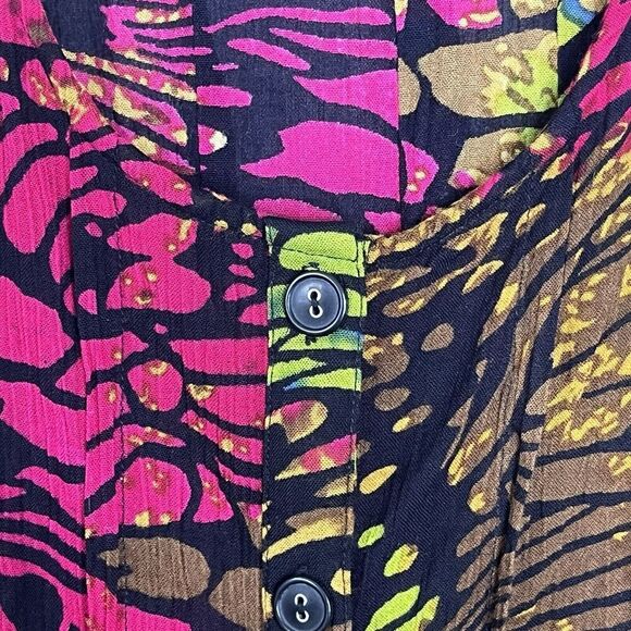 Roaman’s Tunic Top Sz 24 W Button Front Crinkled Rayon Crepe Mixed Animal Print - Picture 7 of 10